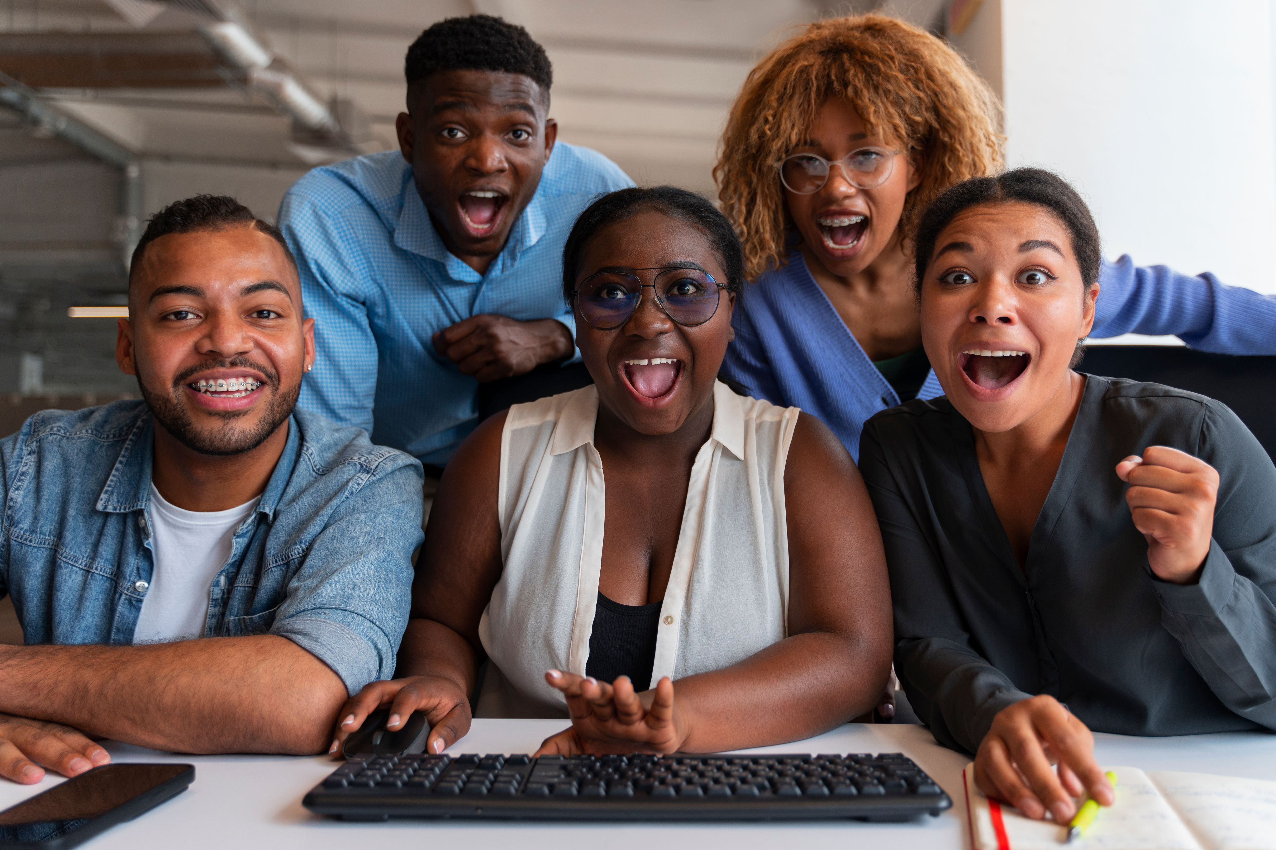 Office workers collaborating
